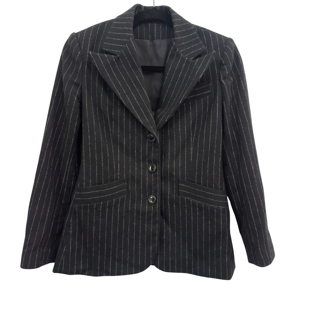 Vintage Blazer 70s Black White Pinstripe Wool Blend ILGWU Union Made USA No Tag